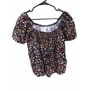 Joyspun Gauge Top Colorful Floral Short Sleeve Shirt Size Small